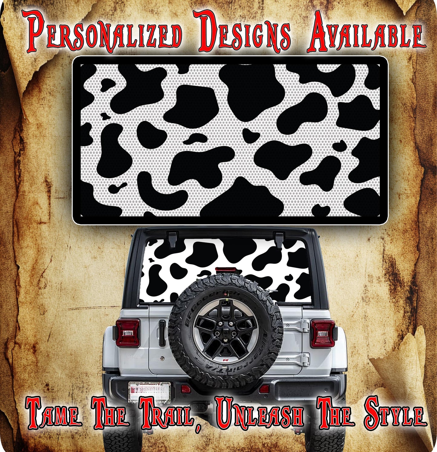 cow print Rear window see through graphic.