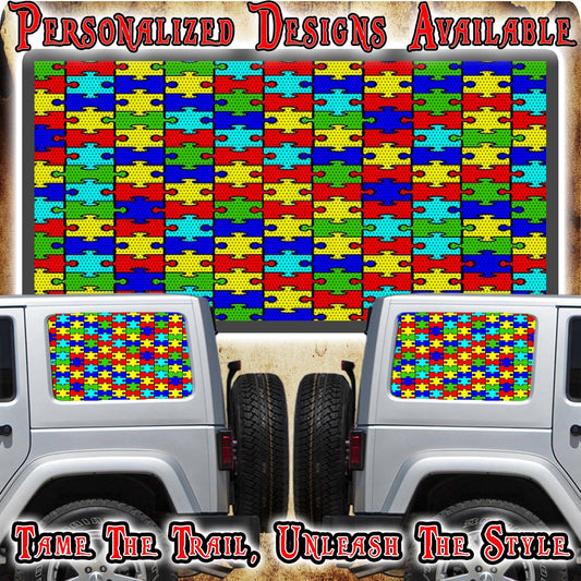 Autism  Rear quarter window see through graphic.