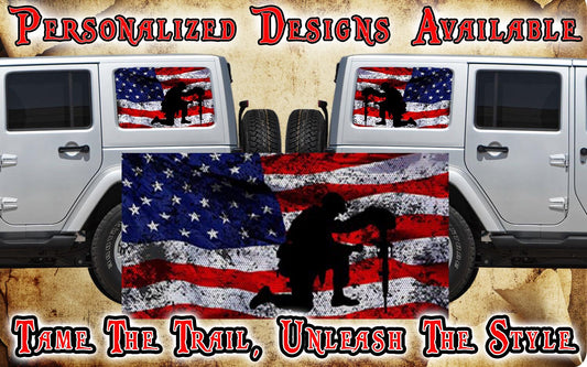 American flag Rear quarter window see through graphic.