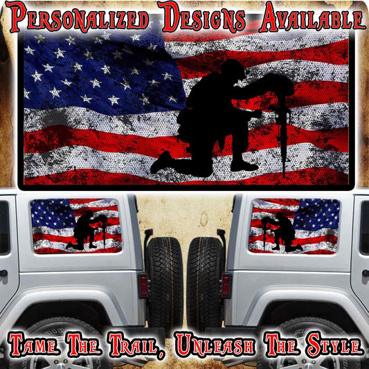 American flag Rear quarter window see through graphic.