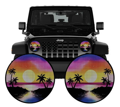 Beach Sunset round headlight decals