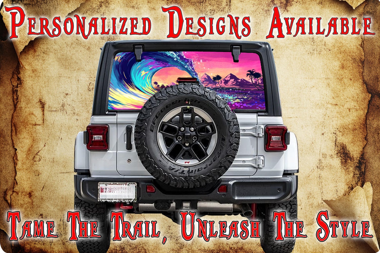 Beach sunrise Rear window see through graphic.