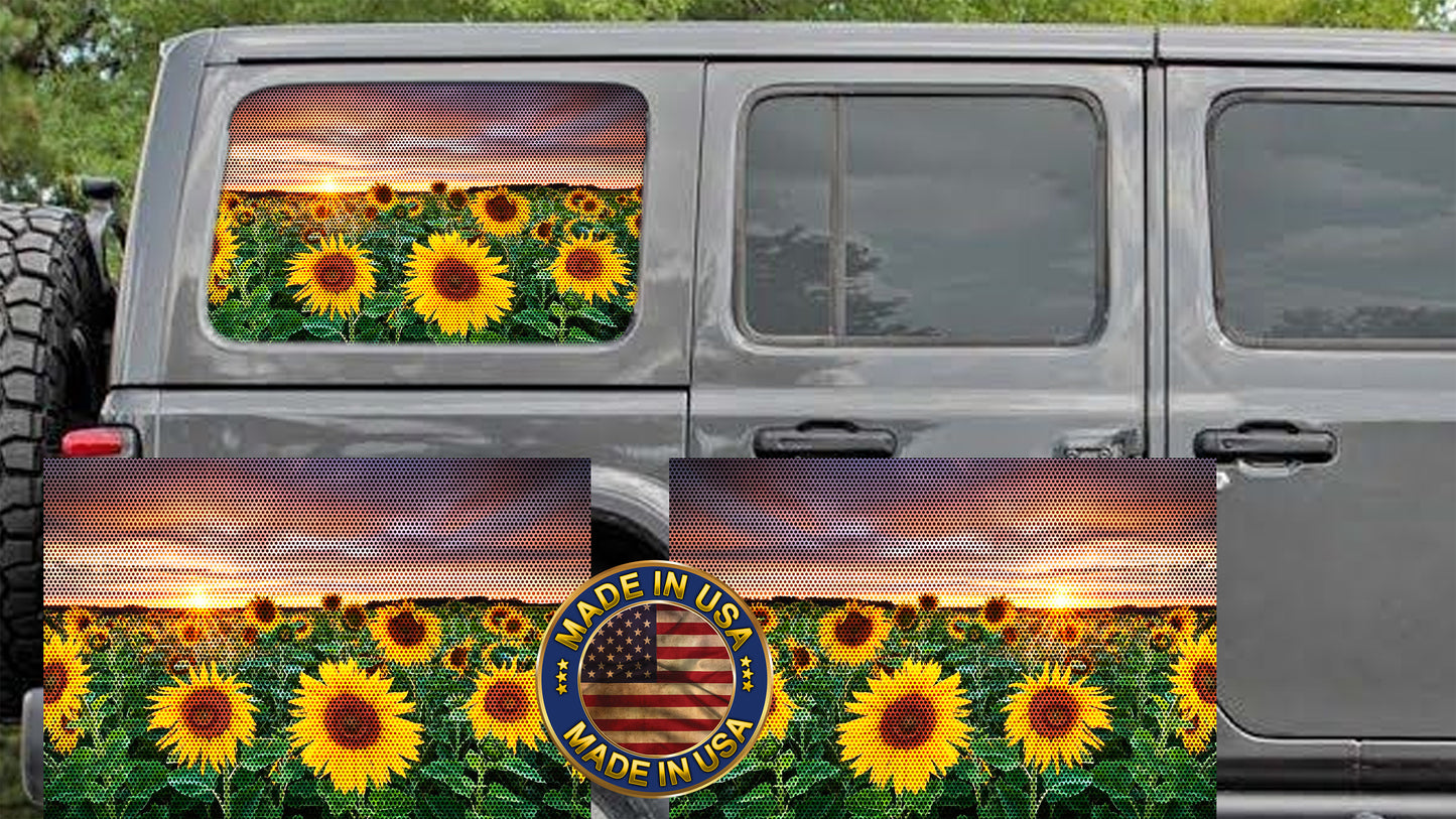 Sunflower field Rear quarter window see through graphic.