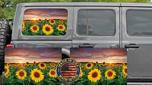 Sunflower field Rear quarter window see through graphic.