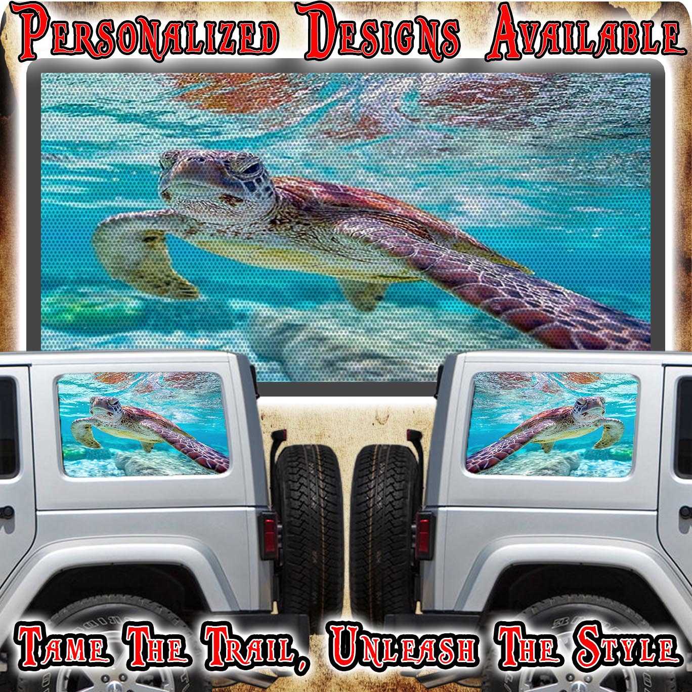 Sea Turtle Rear quarter window see through graphic.