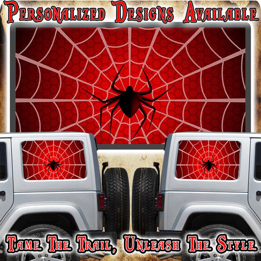 Spider web print Rear quarter window see through graphic.