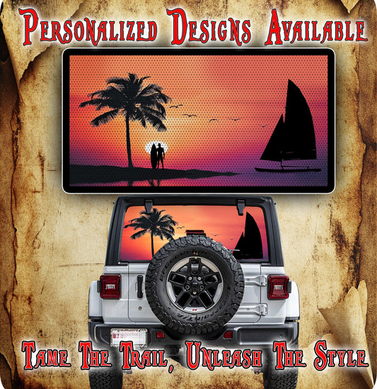 Beach sunrise Rear window see through graphic.