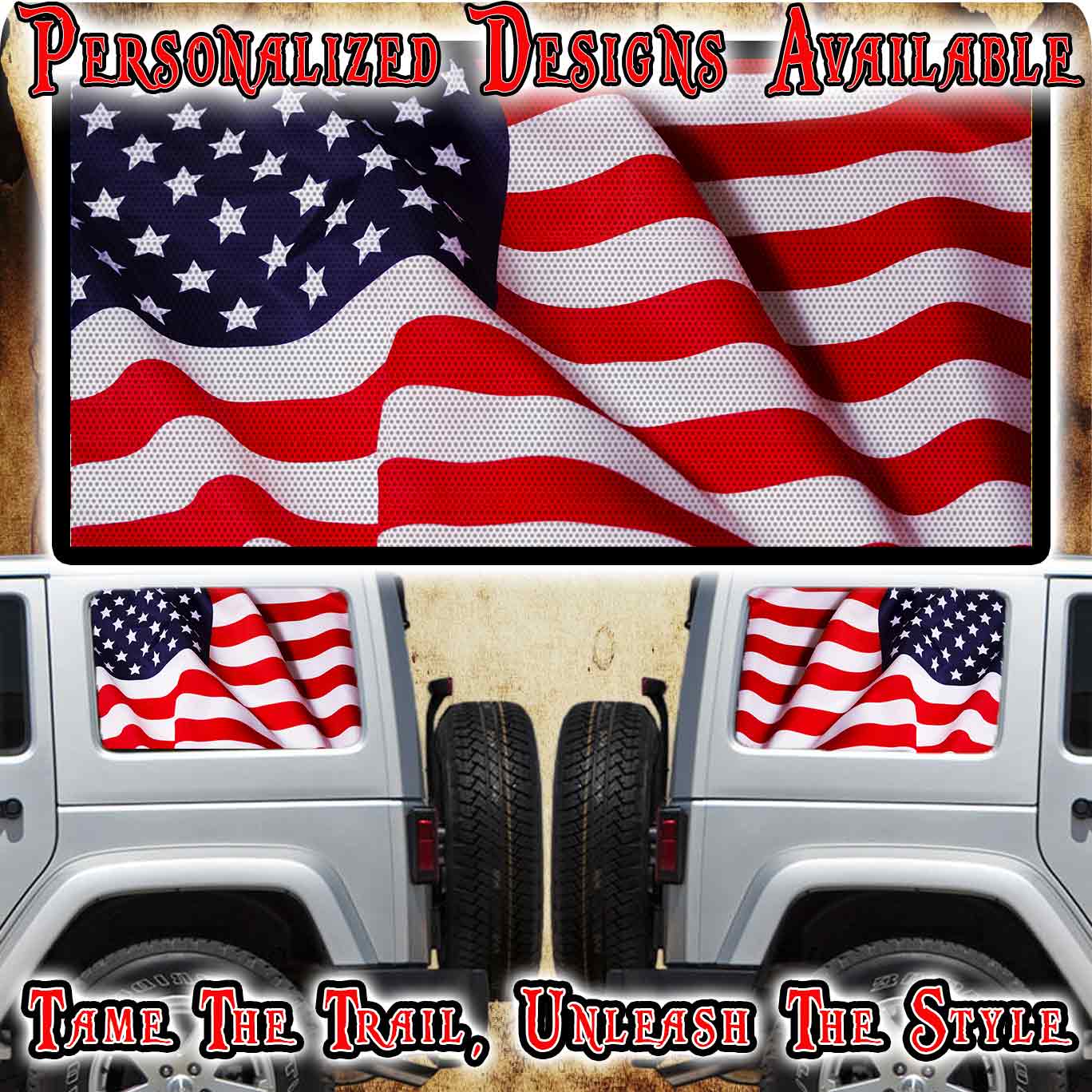 Americain flag Rear quarter window see through graphic.