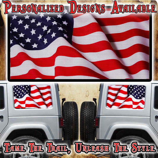 Americain flag Rear quarter window see through graphic.