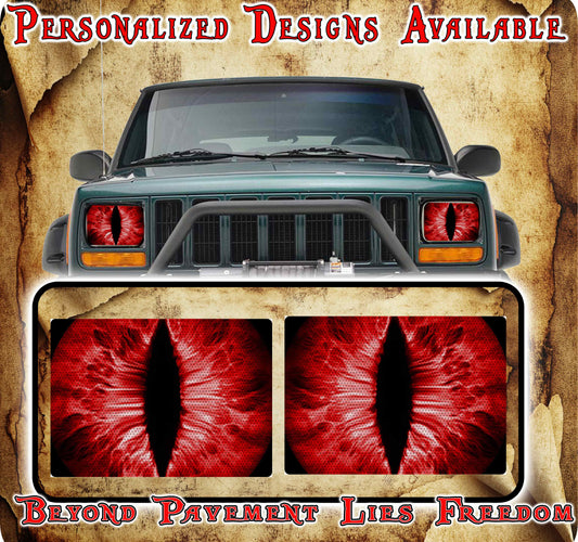 Red cat eyes decals for YJ or 5x7 headlights