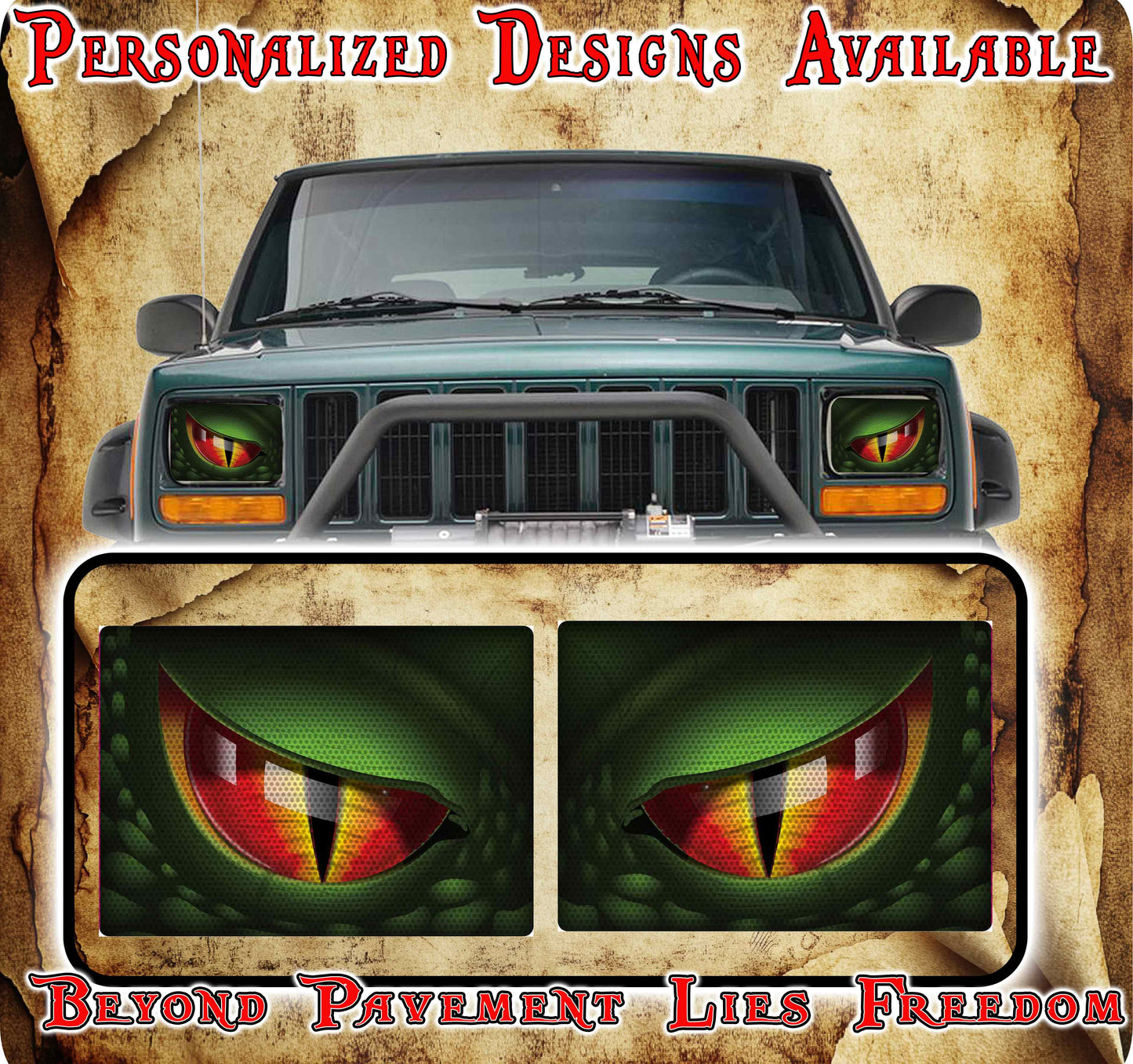 Dino Eye decals for YJ or 5x7 headlights