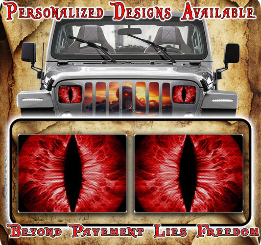 Red cat eyes decals for YJ or 5x7 headlights
