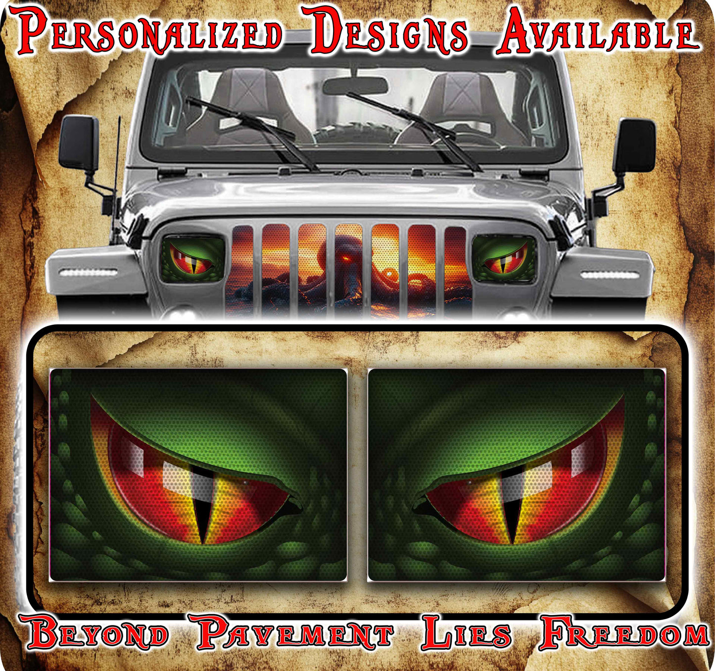 Dino Eye decals for YJ or 5x7 headlights