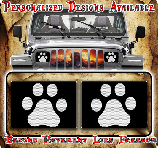 White paw print decals for YJ or 5x7 headlights