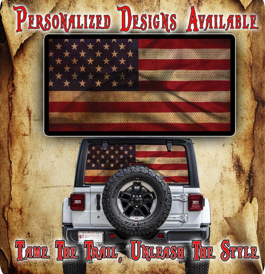American flag Rear window see through graphic.