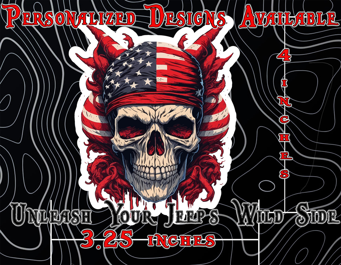 Skull with flag headband window sticker