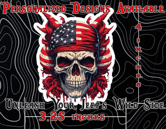 Skull with flag headband window sticker