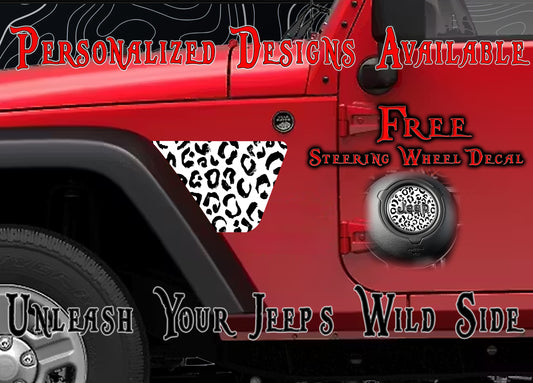 Black and White Leopard print JK fender Decals fits 2007-2018