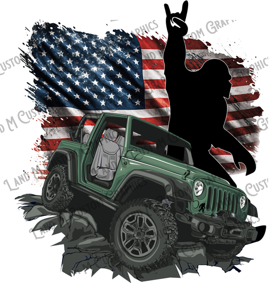 DTF transfer Bigfoot with flag (shirt not included)