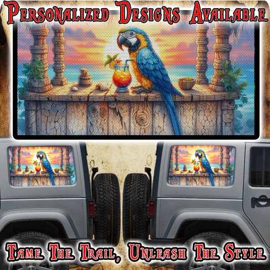 Tiki bar parrot Rear quarter window see through graphic