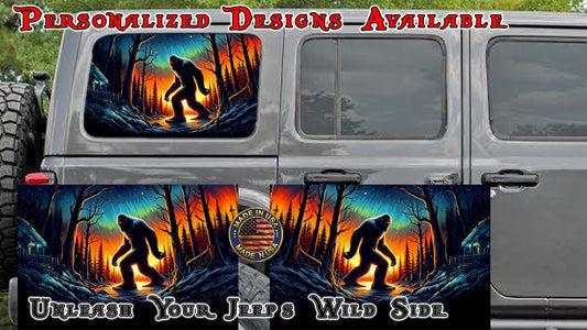 Bigfoot cabin Rear quarter window see through graphic.