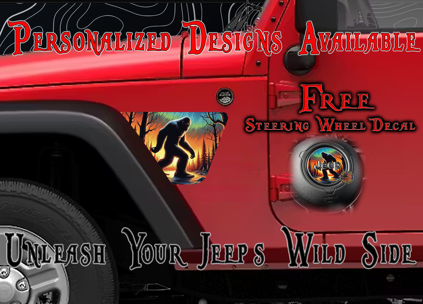 Bigfoot cabin JK fender Decals fits 2007-2018