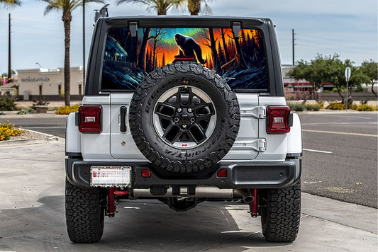 Bigfoot cabin rear window see through graphic.