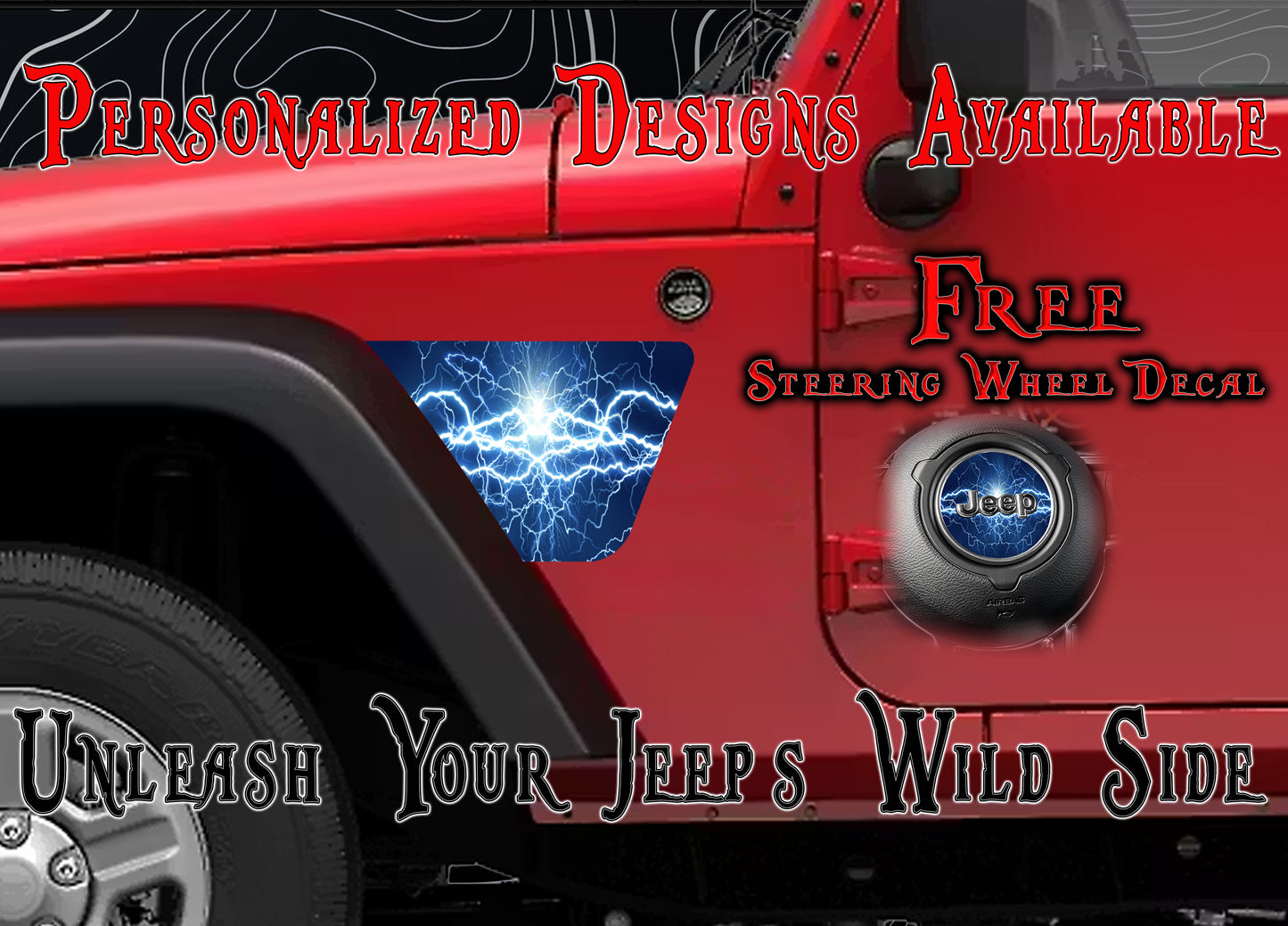 Blue lightingJK fender Decals fits 2007-2018