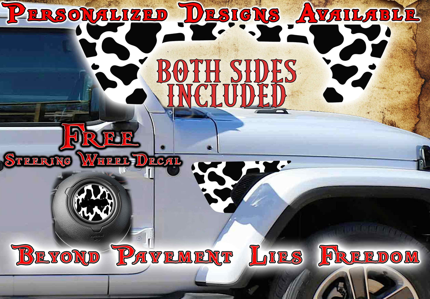 fender vent for the JL or JT 2018 or newer Cow print