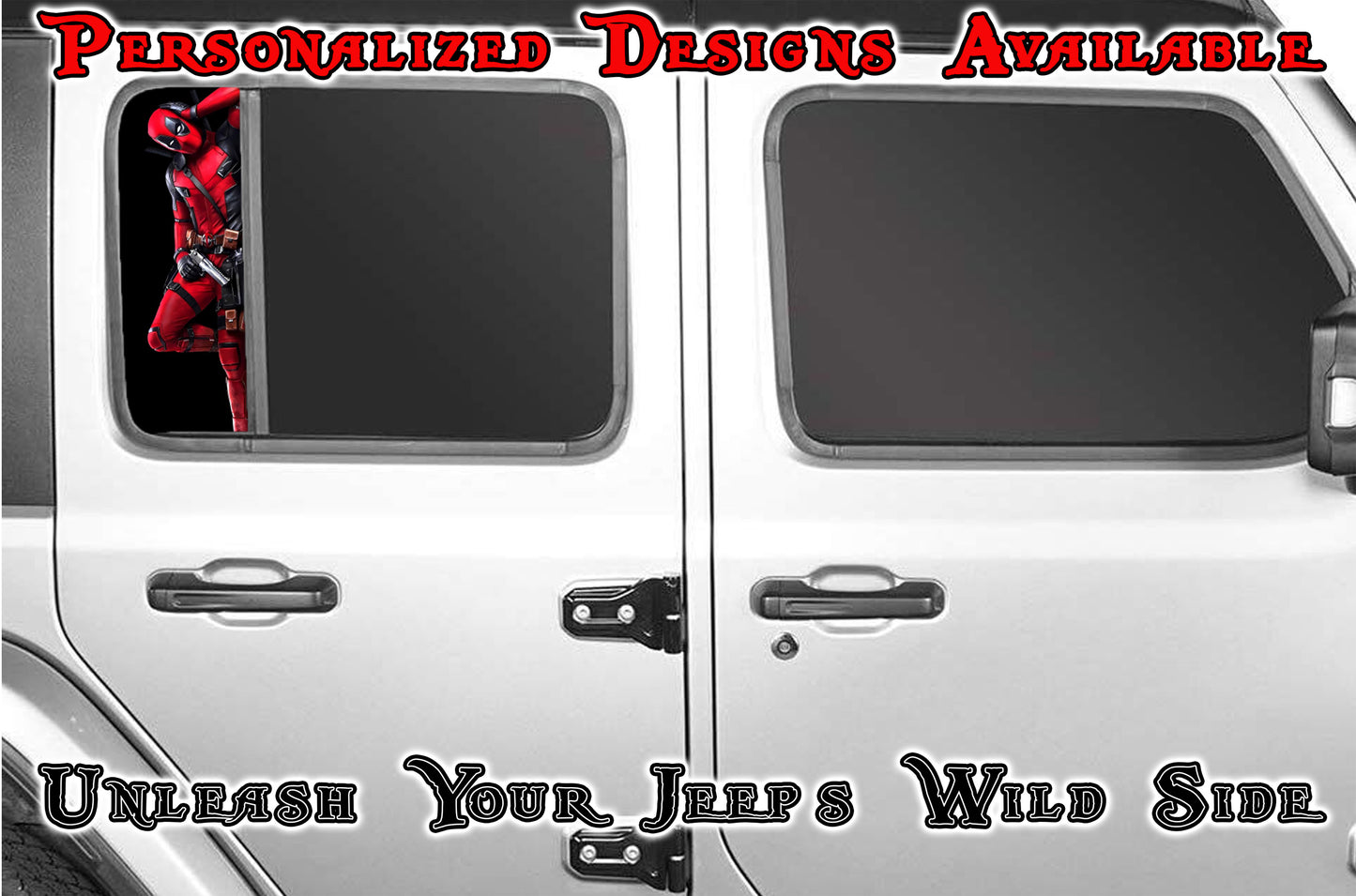 Side door window decal Deadpool relaxing
