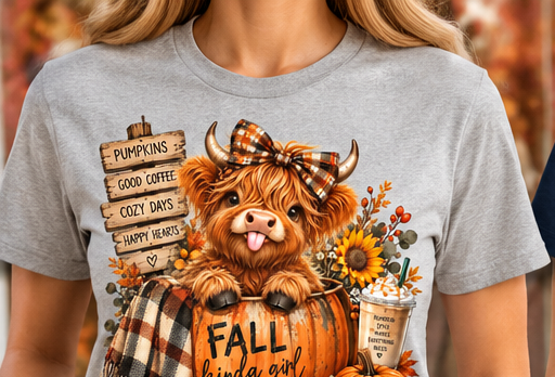Fall Kinda Girl Highland Cow shirt in Heather Grey
