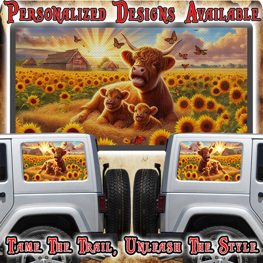 Highland cow Rear quarter window see through graphic.