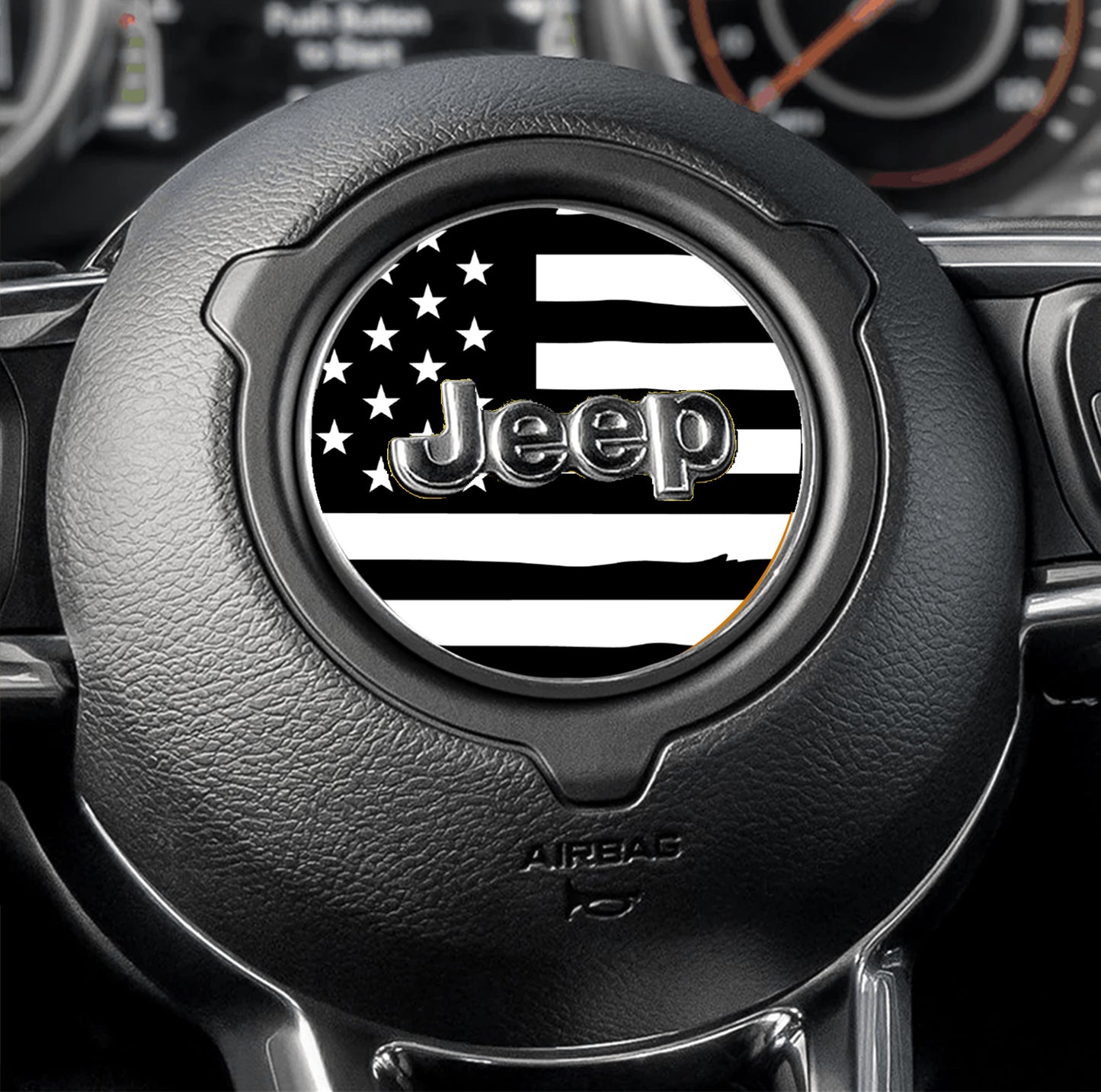 Steering wheel decal Black and white flag