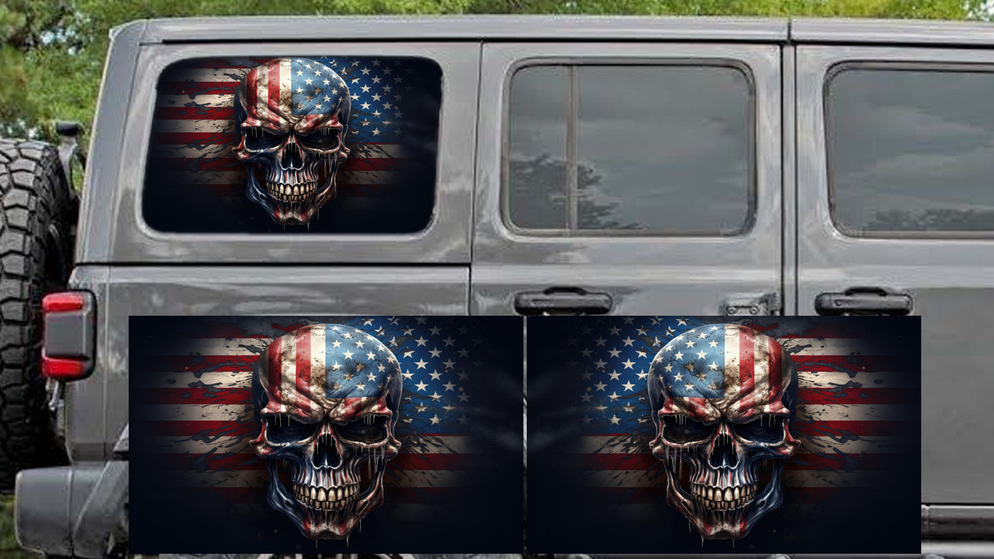 Skull with flag Rear quarter window see through graphic.