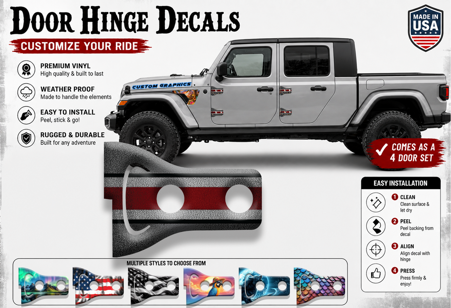 Scarlet and gray print Door hinge decals 49