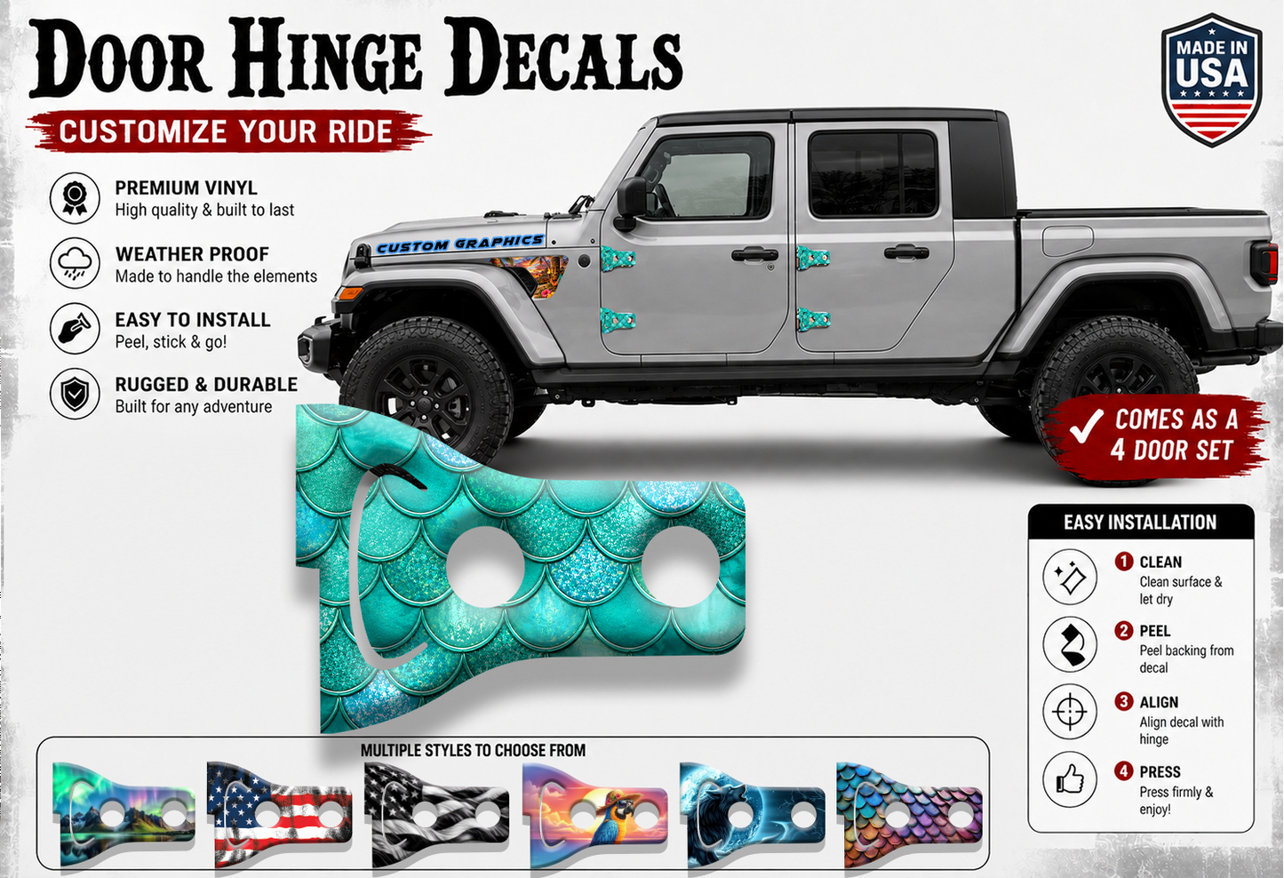 Teal mermaid scales Door hinge decals 93t