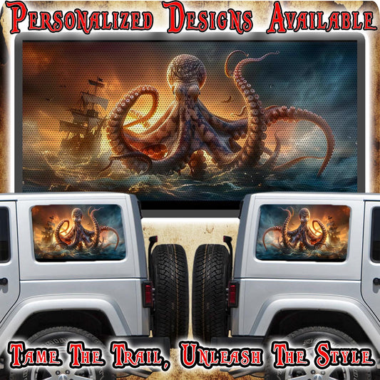 Kraken WITH BOAT Rear quarter window see through graphic.