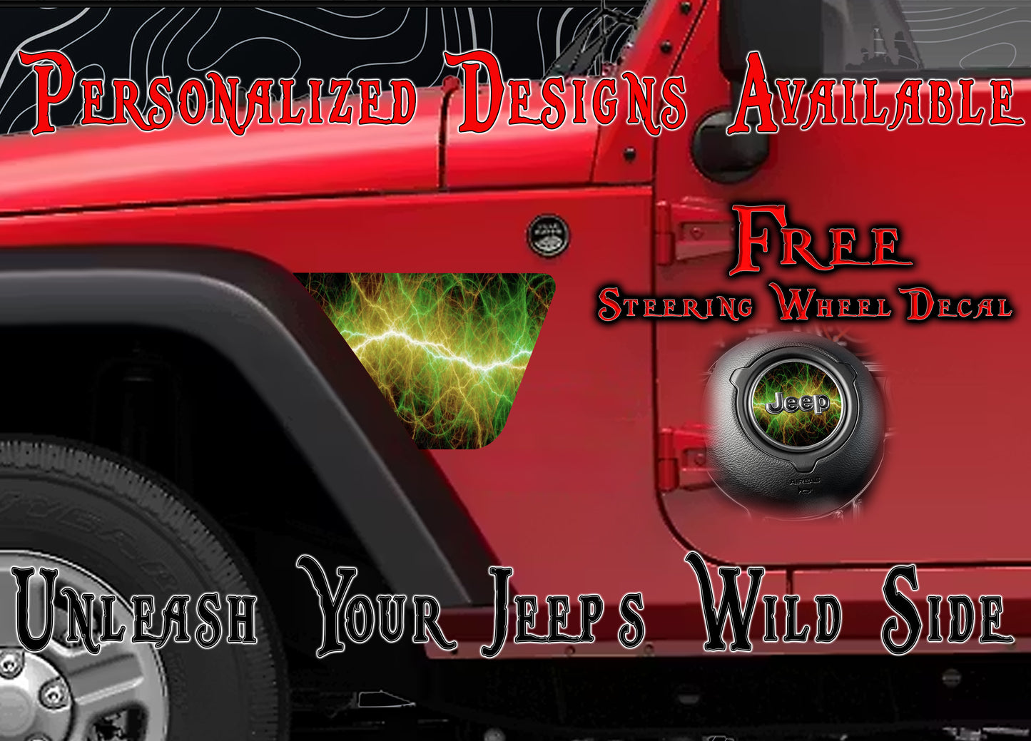 Green lighting JK fender Decals fits 2007-2018