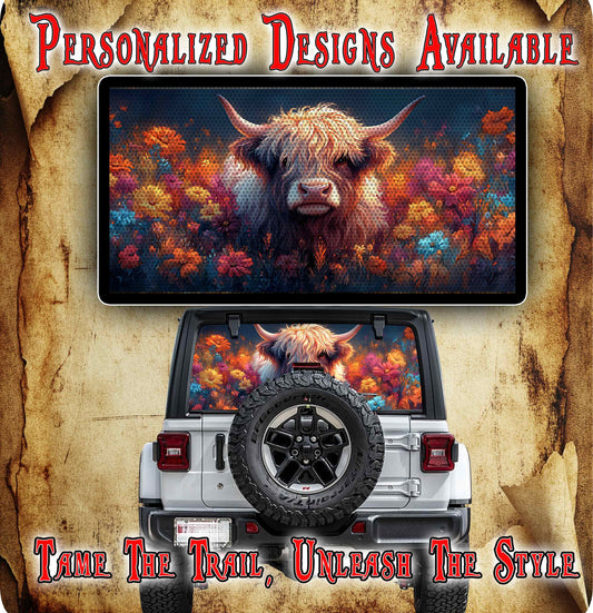 Highland cow Rear window see through graphic.