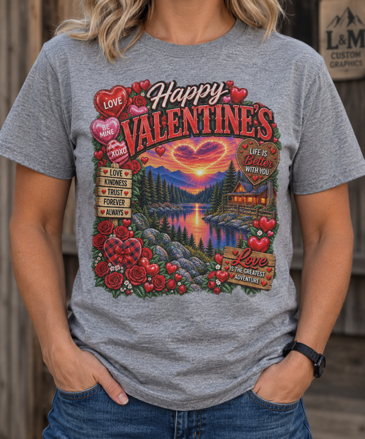 Happy Valentine's gray T-shirt lifestyle mockup