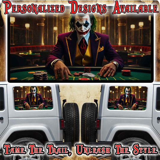 joker web print Rear quarter window see through graphic.