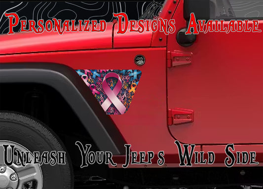 no one fights alone cancer awareness JK fender Decals fits 2007-2018