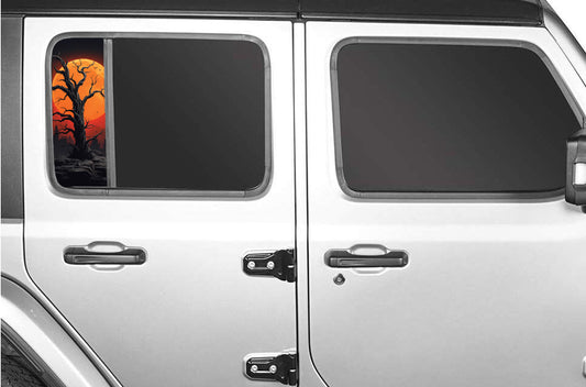 Side door window decal Creepy orange tree 183
