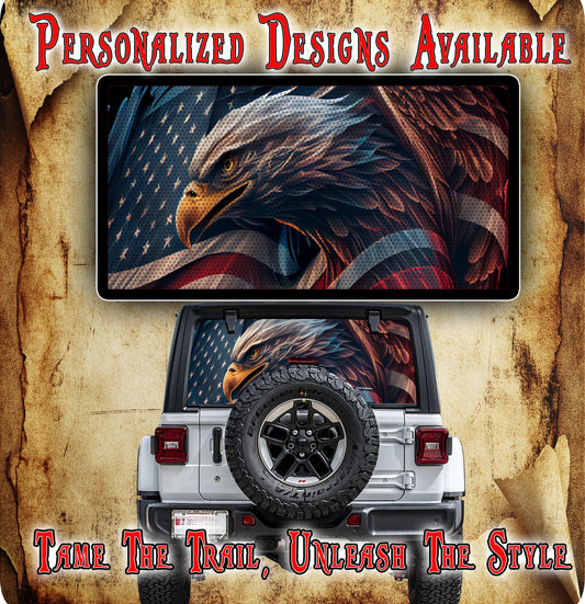 American flag eagle Rear window see through graphic.
