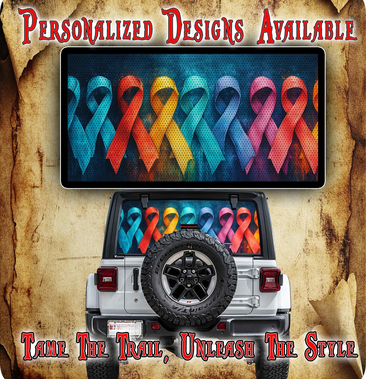 We all fight ribbons rear window see through graphic.