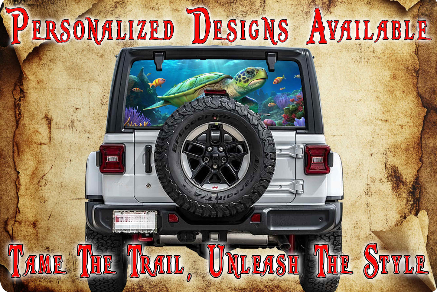 Sea Turtle rear window see through graphic.
