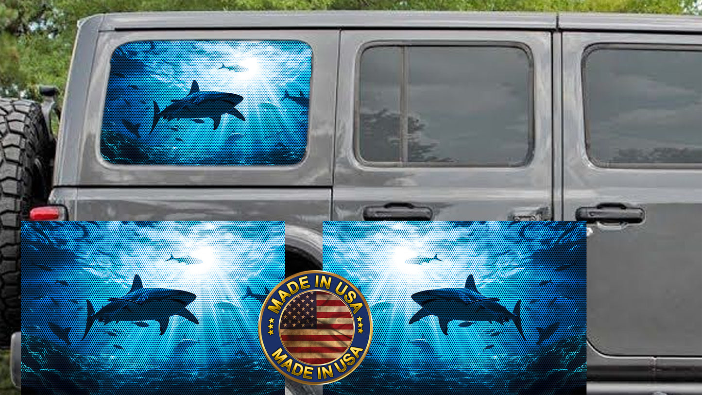 Sharks Rear quarter window see through graphic.