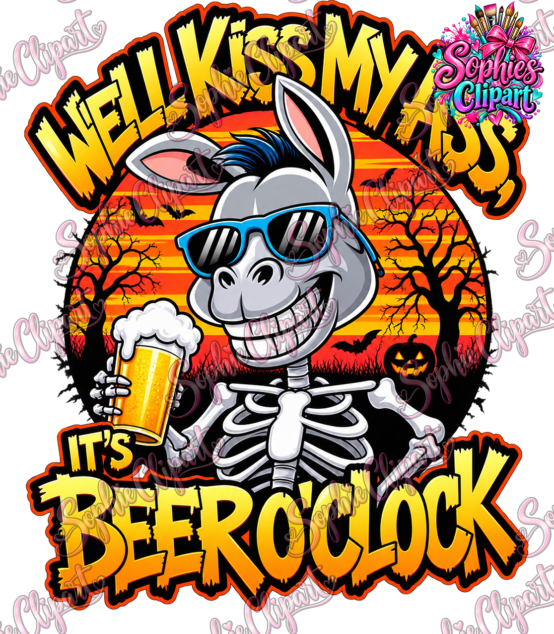 Watermarked Sophie Clipart Beer O'Clock Halloween donkey design