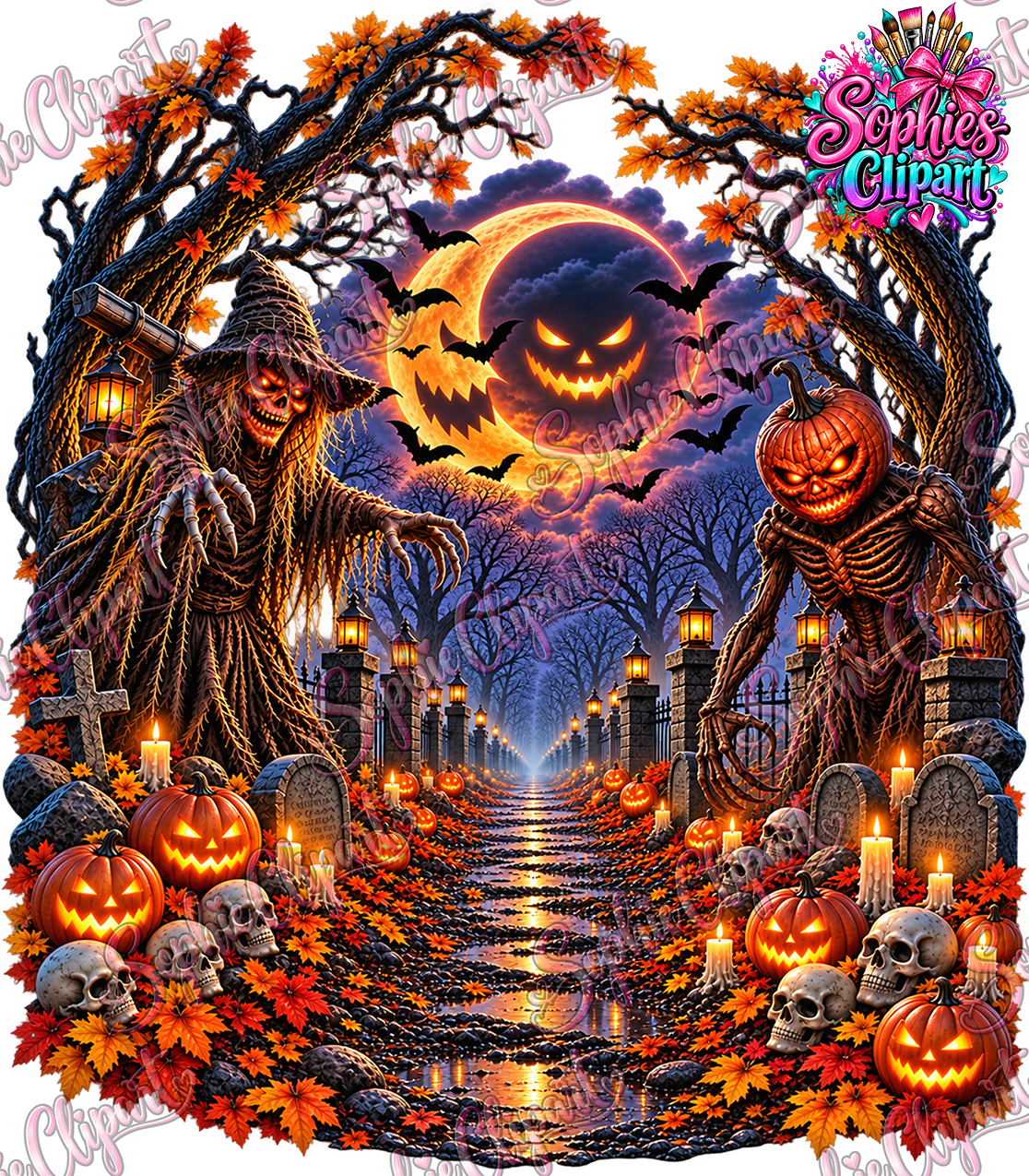 Sophie Clipart watermarked Halloween haunted graveyard PNG preview