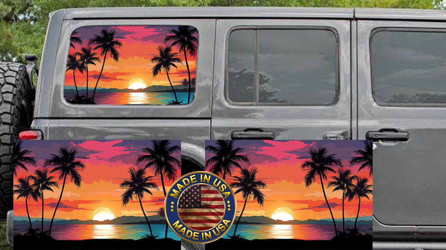 Sunset beach Rear quarter window see through graphic.